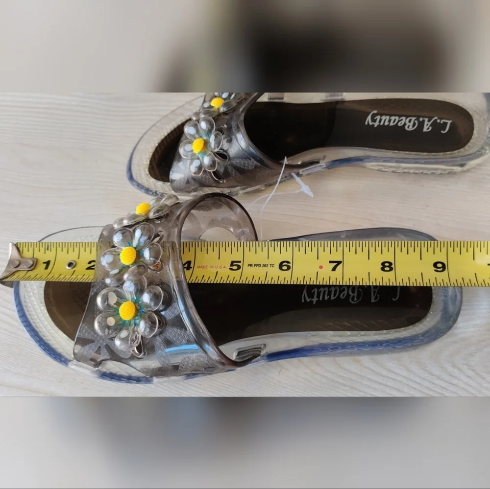 💰LA Beauty  Clear with Flowers Jelly Slides Women's Size 7